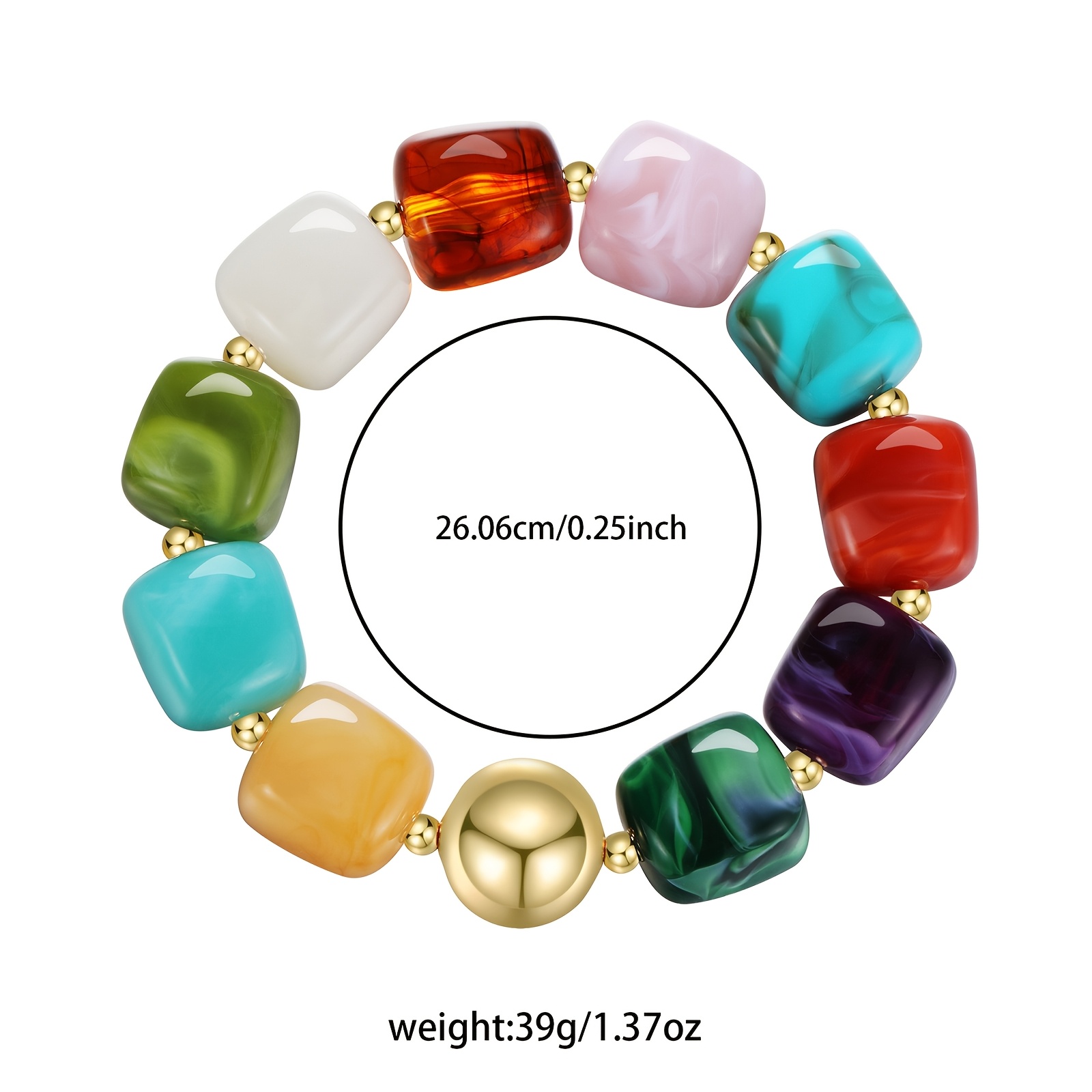 Boho Plated Resin Square Bead Bracelet for Women